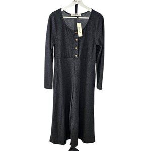 Three Bird Nest Womens Simply Comfort Jumpsuit, Boho, Wide Leg, Grey, Small